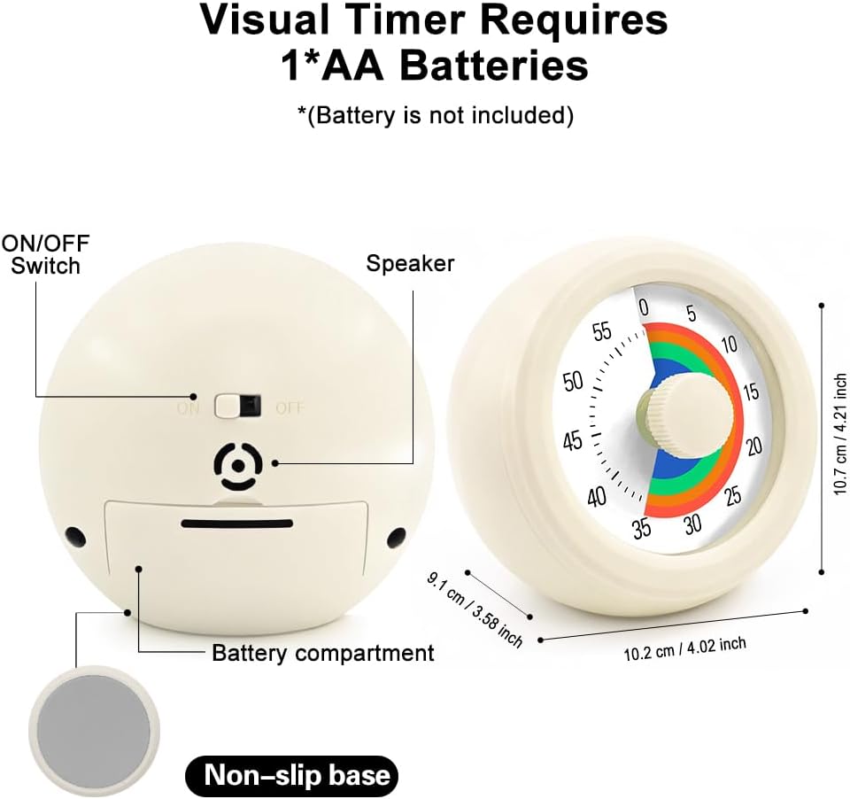 60 Minute Visual Timer with Silent Operation Visual Countdown Timer Rainbow Disk 60 Minute Countdown Timer Task Reminder Home and Kitchen Timer for Kids Desk, Office Meetings (White-Rainbow)