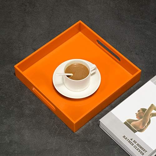 KEVLANG Glossy White Sturdy Acrylic Serving Tray with Handles-12x20 Inch-Serving Coffee Appetizer Breakfast-Kitchen Countertop Makeup Drawer Organizer-Vanity Table Ottoman Decorative Tray