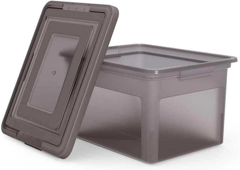 Hanging File Folder Box, Storage Bin Organizer, Snap Lid, Clear