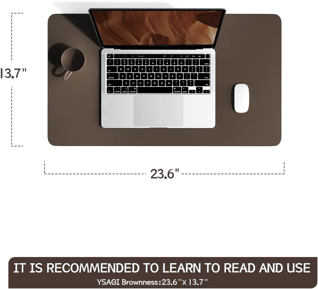 YSAGi Non-Slip Leather Desk Pad, Waterproof Laptop Computer Desk Keyboard Mat, Table Protector Blotter Mat, Large Mouse Pad for Office/Work/Home/Decor(Dark Brown, 31.5" x 15.7")