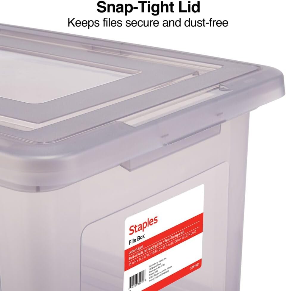 Hanging File Folder Box, Storage Bin Organizer, Snap Lid, Clear