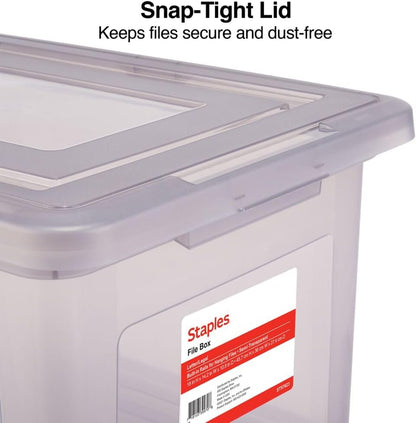 Hanging File Folder Box, Storage Bin Organizer, Snap Lid, Clear