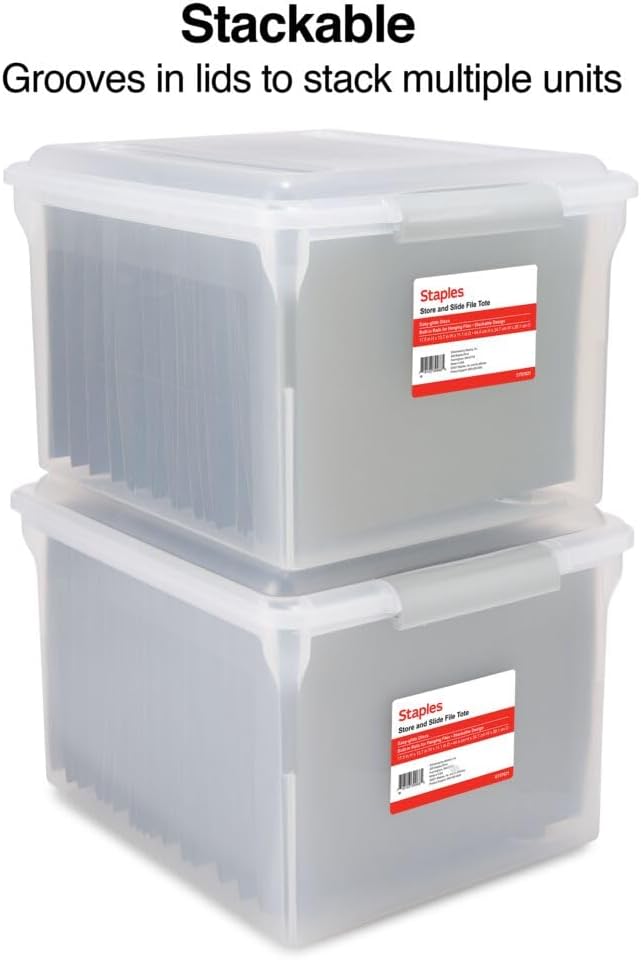 Hanging File Folder Box, Storage Bin Organizer, Snap Lid, Clear