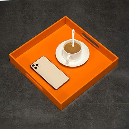 KEVLANG Glossy White Sturdy Acrylic Serving Tray with Handles-12x20 Inch-Serving Coffee Appetizer Breakfast-Kitchen Countertop Makeup Drawer Organizer-Vanity Table Ottoman Decorative Tray