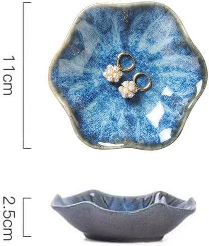 Ring Dish, Kiln Glaze Jewelry Trinket Tray, Gifts for Women I Lotus Leaf Necklace Earrings Holder on Nightstand Bathroom, Ceramic Cute Key Bowl, White. All Jewelries Are NOT Included.