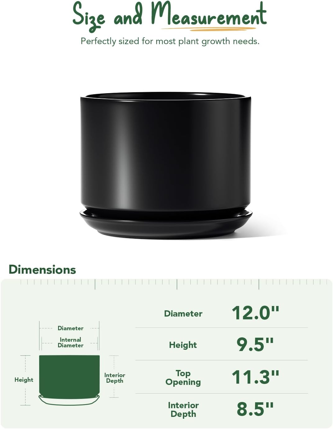 LE TAUCI Ceramic Pots for Plants, 6.8 Inch Plant Pots with Drainage Hole & Saucer, Modern Planter for Indoor Plants, Stable & Durable, Perfect for Living Room or Office Decor, White