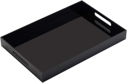 KEVLANG Glossy White Sturdy Acrylic Serving Tray with Handles-12x20 Inch-Serving Coffee Appetizer Breakfast-Kitchen Countertop Makeup Drawer Organizer-Vanity Table Ottoman Decorative Tray