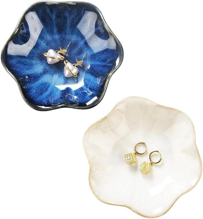 Ring Dish, Kiln Glaze Jewelry Trinket Tray, Gifts for Women I Lotus Leaf Necklace Earrings Holder on Nightstand Bathroom, Ceramic Cute Key Bowl, White. All Jewelries Are NOT Included.