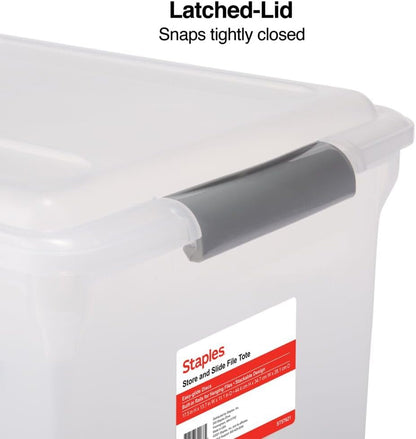 Hanging File Folder Box, Storage Bin Organizer, Snap Lid, Clear