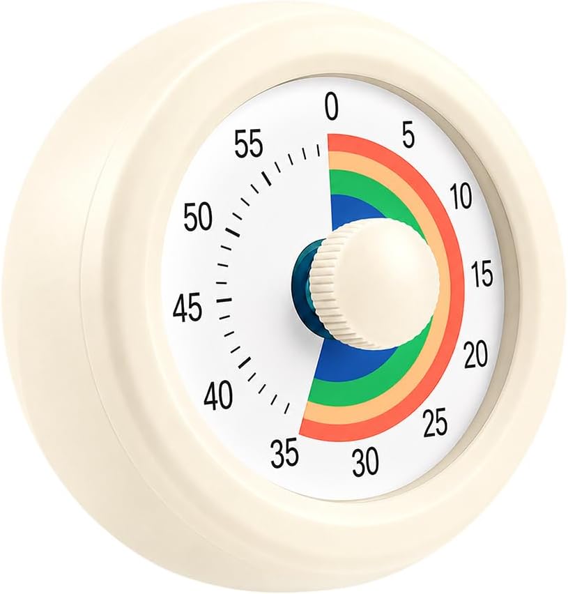 60 Minute Visual Timer with Silent Operation Visual Countdown Timer Rainbow Disk 60 Minute Countdown Timer Task Reminder Home and Kitchen Timer for Kids Desk, Office Meetings (White-Rainbow)