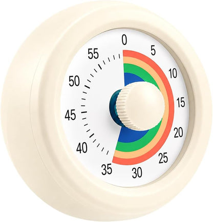 60 Minute Visual Timer with Silent Operation Visual Countdown Timer Rainbow Disk 60 Minute Countdown Timer Task Reminder Home and Kitchen Timer for Kids Desk, Office Meetings (White-Rainbow)