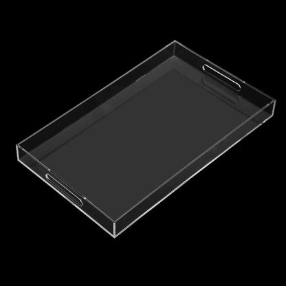 KEVLANG Glossy White Sturdy Acrylic Serving Tray with Handles-12x20 Inch-Serving Coffee Appetizer Breakfast-Kitchen Countertop Makeup Drawer Organizer-Vanity Table Ottoman Decorative Tray