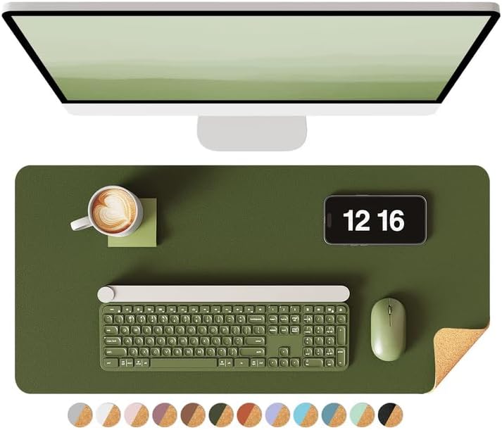 Double-Sided Desk Pad, 31.5"x15.7"Leather Desk Mat, Eco Cork Desk Pad Protector,Large Mouse Pad,Waterproof Desk Blotter for Office/Home(Coffee)