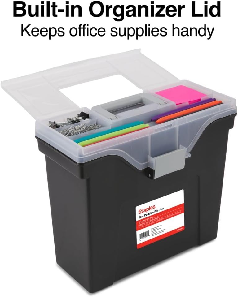 Hanging File Folder Box, Storage Bin Organizer, Snap Lid, Clear