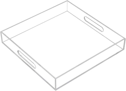 KEVLANG Glossy White Sturdy Acrylic Serving Tray with Handles-12x20 Inch-Serving Coffee Appetizer Breakfast-Kitchen Countertop Makeup Drawer Organizer-Vanity Table Ottoman Decorative Tray