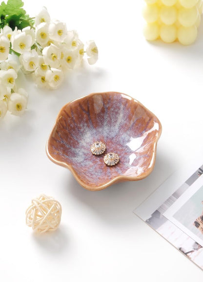 Ring Dish, Kiln Glaze Jewelry Trinket Tray, Gifts for Women I Lotus Leaf Necklace Earrings Holder on Nightstand Bathroom, Ceramic Cute Key Bowl, White. All Jewelries Are NOT Included.