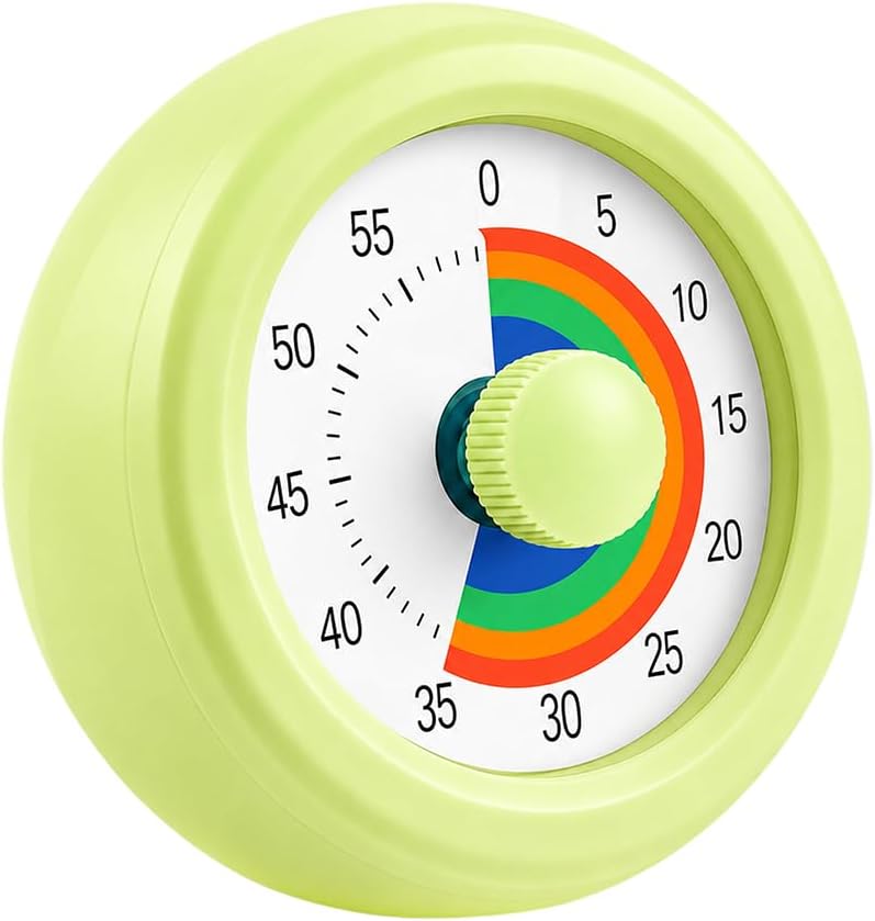 60 Minute Visual Timer with Silent Operation Visual Countdown Timer Rainbow Disk 60 Minute Countdown Timer Task Reminder Home and Kitchen Timer for Kids Desk, Office Meetings (White-Rainbow)