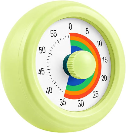 60 Minute Visual Timer with Silent Operation Visual Countdown Timer Rainbow Disk 60 Minute Countdown Timer Task Reminder Home and Kitchen Timer for Kids Desk, Office Meetings (White-Rainbow)