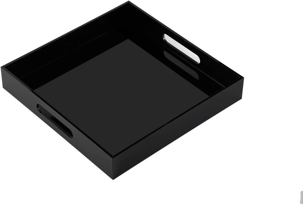 KEVLANG Glossy White Sturdy Acrylic Serving Tray with Handles-12x20 Inch-Serving Coffee Appetizer Breakfast-Kitchen Countertop Makeup Drawer Organizer-Vanity Table Ottoman Decorative Tray