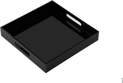 KEVLANG Glossy White Sturdy Acrylic Serving Tray with Handles-12x20 Inch-Serving Coffee Appetizer Breakfast-Kitchen Countertop Makeup Drawer Organizer-Vanity Table Ottoman Decorative Tray