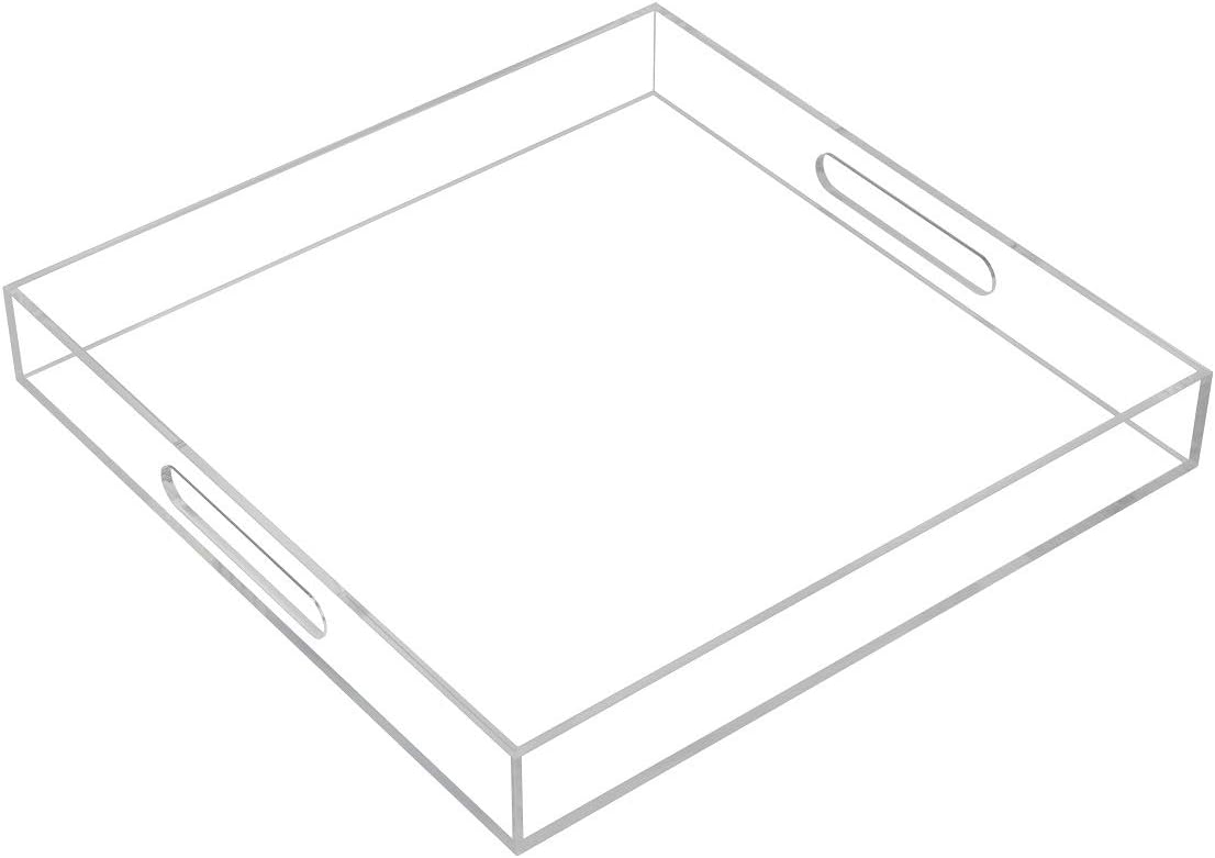 KEVLANG Glossy White Sturdy Acrylic Serving Tray with Handles-12x20 Inch-Serving Coffee Appetizer Breakfast-Kitchen Countertop Makeup Drawer Organizer-Vanity Table Ottoman Decorative Tray