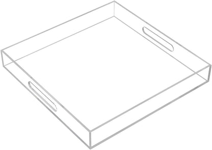 KEVLANG Glossy White Sturdy Acrylic Serving Tray with Handles-12x20 Inch-Serving Coffee Appetizer Breakfast-Kitchen Countertop Makeup Drawer Organizer-Vanity Table Ottoman Decorative Tray