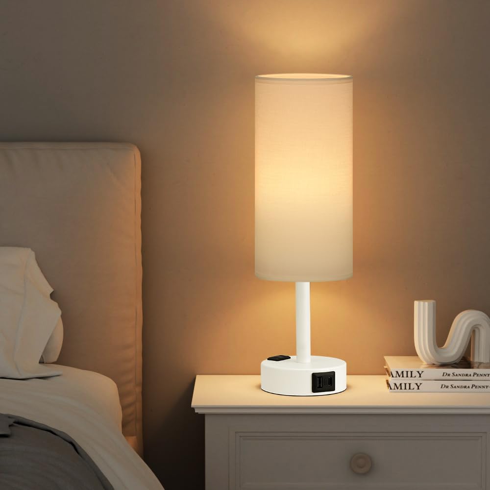 Fenmzee Bedside Table Lamp for Bedroom - Dimmable Touch, USB A+C, AC Outlet