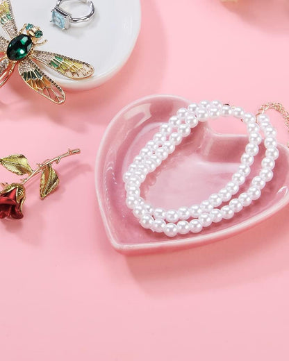 Ring Dish, Kiln Glaze Jewelry Trinket Tray, Gifts for Women I Lotus Leaf Necklace Earrings Holder on Nightstand Bathroom, Ceramic Cute Key Bowl, White. All Jewelries Are NOT Included.