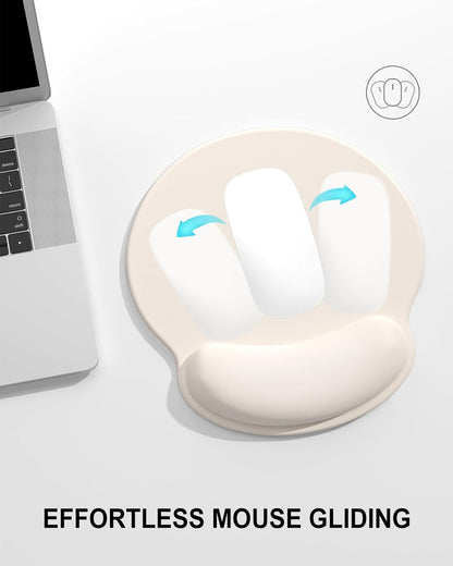 Ergonomic Mouse Pad with Wrist Rest, Comfortable Silicone Non-Slip Computer Pain Relief Gel Mouse Mat with Wrist Support for Gaming, Work, Office, Women & Men, Cute Pattern, Beige