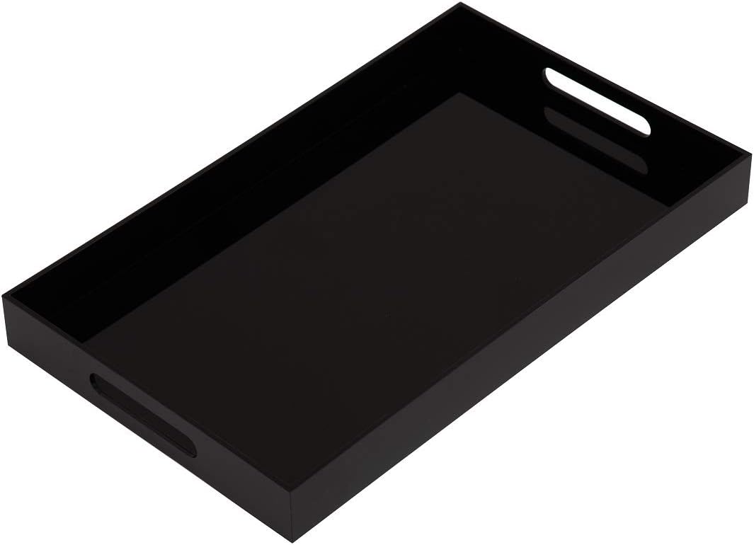 KEVLANG Glossy White Sturdy Acrylic Serving Tray with Handles-12x20 Inch-Serving Coffee Appetizer Breakfast-Kitchen Countertop Makeup Drawer Organizer-Vanity Table Ottoman Decorative Tray