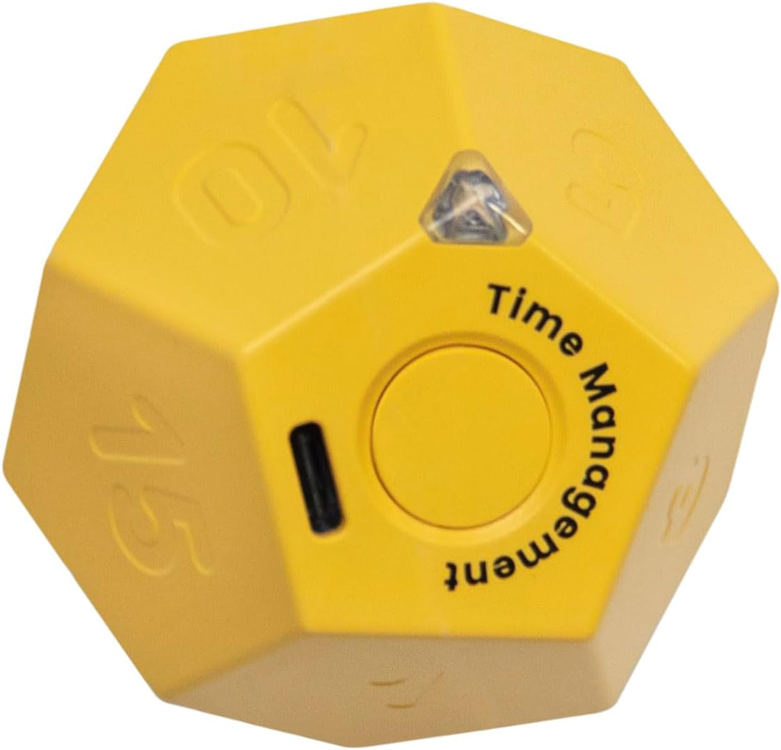 Mini 12 Sided Cube Timer, 11 Preset Times Pomodoro Timer for Enhanced Productivity. Ideal for ADHD Management, Workout, Study & Kitchen Cooking. Easy to Use（White）