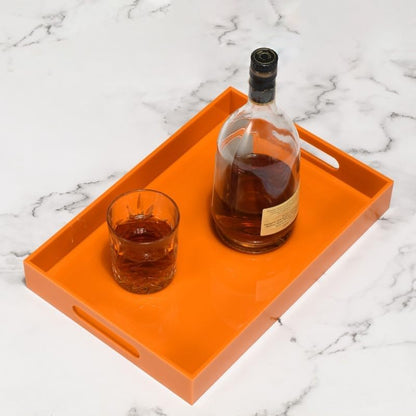 KEVLANG Glossy White Sturdy Acrylic Serving Tray with Handles-12x20 Inch-Serving Coffee Appetizer Breakfast-Kitchen Countertop Makeup Drawer Organizer-Vanity Table Ottoman Decorative Tray