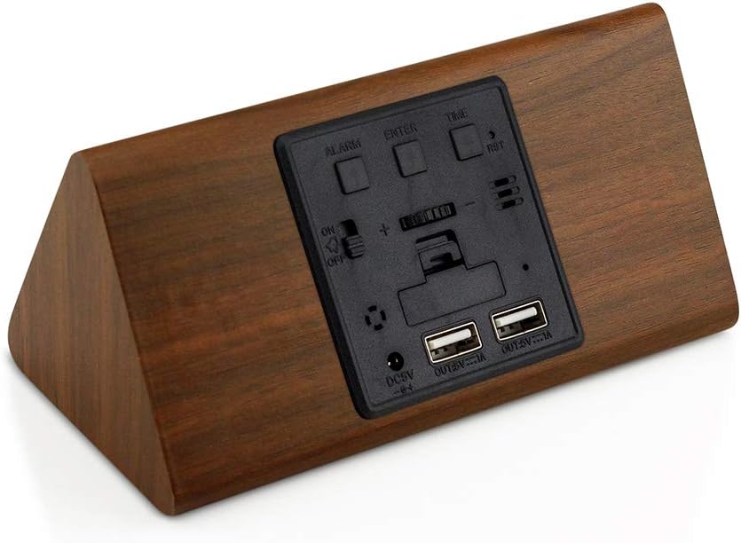 OCT17 Wooden Alarm Clock, Smart LED Digital Clock for Bedroom/desks, Upgraded with Time Temperature, Adjustable Brightness and Voice Control, Humidity Displaying - Black