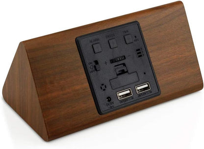 OCT17 Wooden Alarm Clock, Smart LED Digital Clock for Bedroom/desks, Upgraded with Time Temperature, Adjustable Brightness and Voice Control, Humidity Displaying - Black