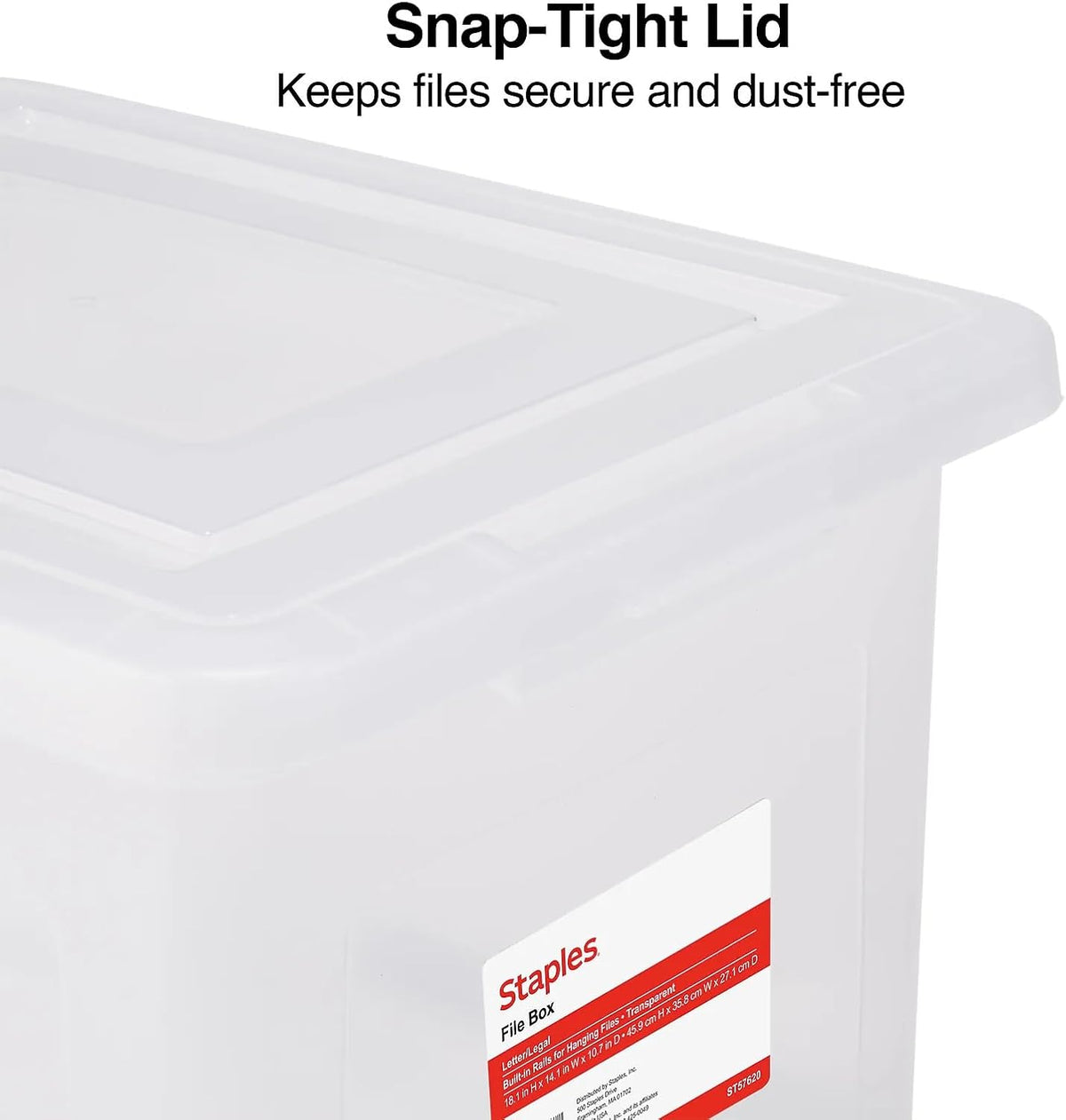 Hanging File Folder Box, Storage Bin Organizer, Snap Lid, Clear
