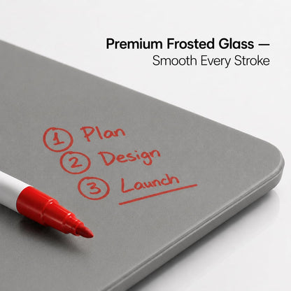 Glass Desktop Magnetic Whiteboard with Storage, Frosted Glass Dry Erase Board for Desk, Desk Organizer with Strong Magnets and Phone Stand for Home Office and School Supplies