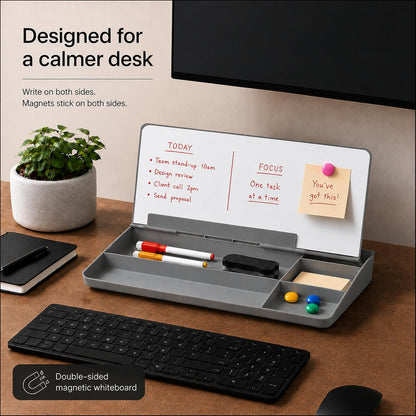 Glass Desktop Magnetic Whiteboard with Storage, Frosted Glass Dry Erase Board for Desk, Desk Organizer with Strong Magnets and Phone Stand for Home Office and School Supplies