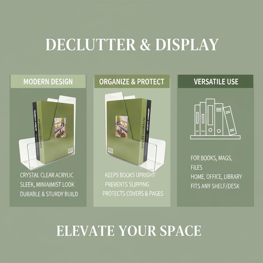 Clear Vertical File Holder, 2 pack, for Home Office | Clear plastic Magazine Organizer, 2-pack. Multi-purpose document organizer for home office, school. Space-saving storage.