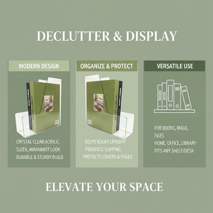 Clear Vertical File Holder, 2 pack, for Home Office | Clear plastic Magazine Organizer, 2-pack. Multi-purpose document organizer for home office, school. Space-saving storage.