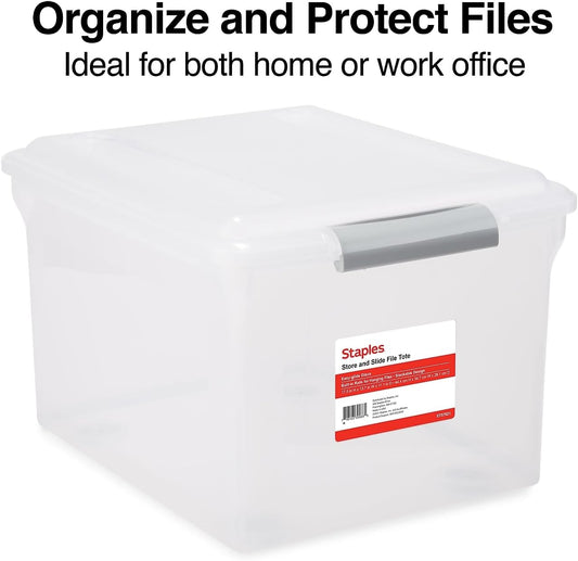 Hanging File Folder Box, Storage Bin Organizer, Snap Lid, Clear