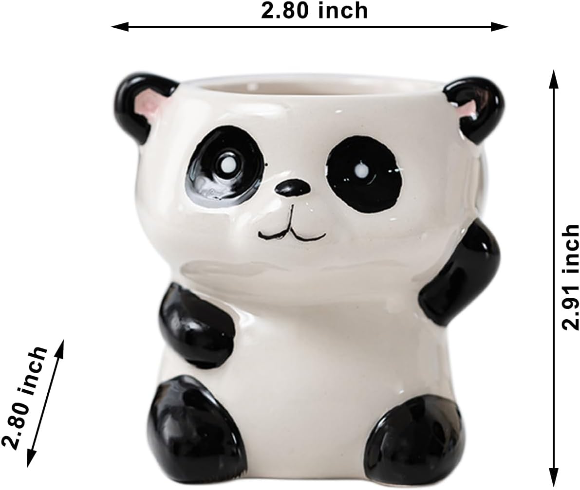 DIYOMR Cute Animals Planter, Mini Ceramic Cartoon Animal Shaped Succulent Flower Pot Indoor Air Plants Holder, Smooth Shiny Decorative Flower Cactus Planter - Plants Not Included (Panda)
