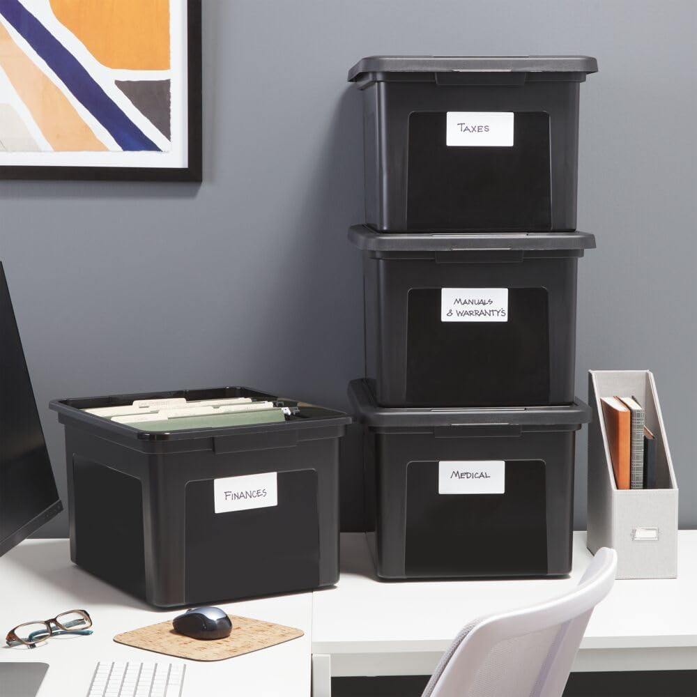 Hanging File Folder Box, Storage Bin Organizer, Snap Lid, Clear