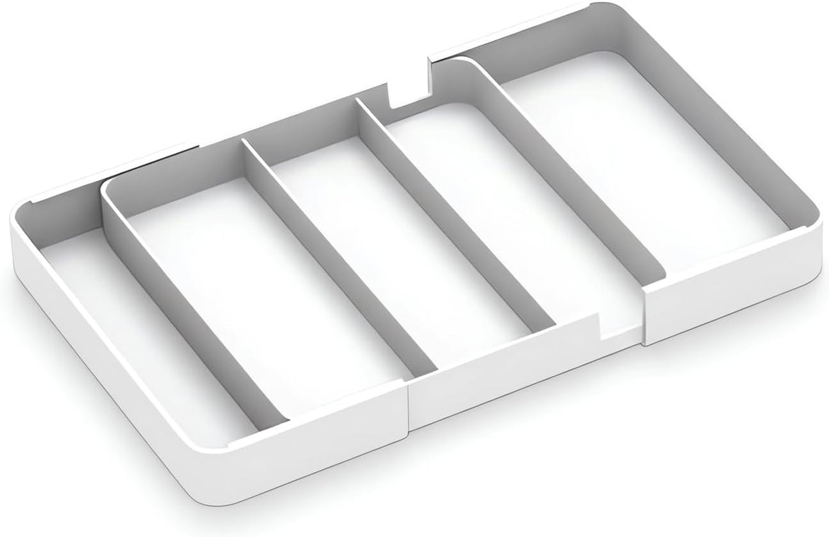Shallow Drawer Organizer (1.57" H), Modular Expandable Desk Dividers (Width 10.6"-17.9" OR Length 16.1"), Detachable Trays for Office Stationery, Makeup, Kitchen, White