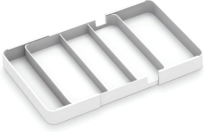Shallow Drawer Organizer (1.57" H), Modular Expandable Desk Dividers (Width 10.6"-17.9" OR Length 16.1"), Detachable Trays for Office Stationery, Makeup, Kitchen, White