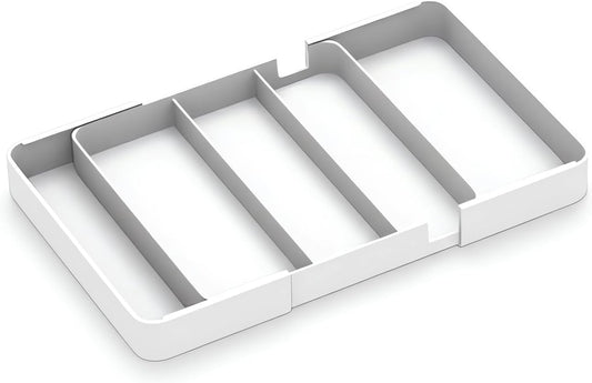 Shallow Drawer Organizer (1.57" H), Modular Expandable Desk Dividers (Width 10.6"-17.9" OR Length 16.1"), Detachable Trays for Office Stationery, Makeup, Kitchen, White