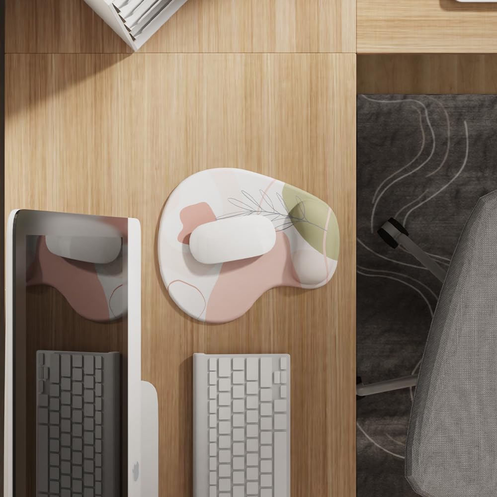 Office Mousepad with Gel Wrist Support - Ergonomic Gaming Desktop Mouse Pad Wrist Rest - Design Gamepad Mat Rubber Base for Laptop Computer -Silicone Non-Slip Special-Textured Surface (01Pink)