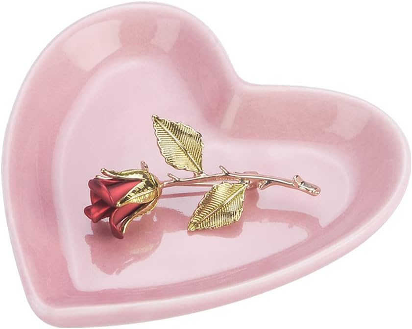 Ring Dish, Kiln Glaze Jewelry Trinket Tray, Gifts for Women I Lotus Leaf Necklace Earrings Holder on Nightstand Bathroom, Ceramic Cute Key Bowl, White. All Jewelries Are NOT Included.