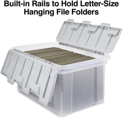 Hanging File Folder Box, Storage Bin Organizer, Snap Lid, Clear