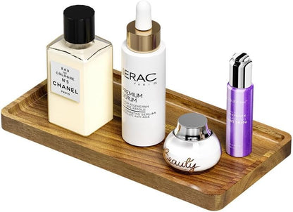 Small Bathroom Vanity Tray for Countertop Makeup Perfume Jewelry Decor Candle Keys, Small Black Kitchen Tray for Soap Dispenser Spice Bamboo Toilet Tray 7.9" L x 4" W x 0.79" H
