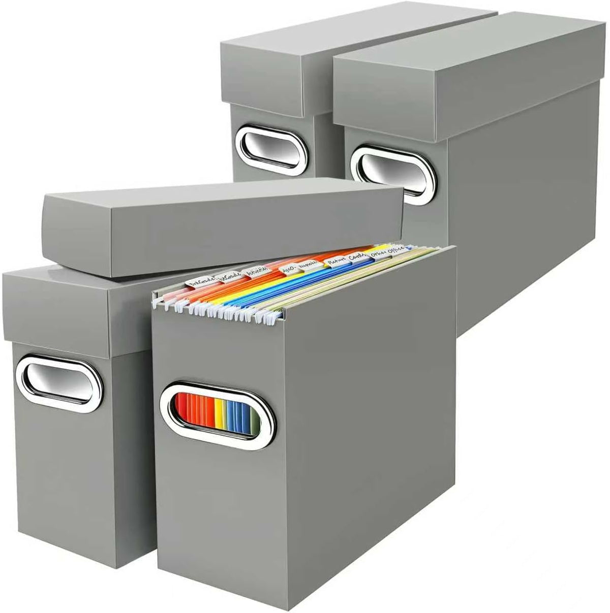 File Organizer Box with Lid & Handle, Thickened Cardboard Hanging File Folder Storage Boxes for Letter Size, Portable Filing Organizer for Office, Home, Classroom, Black